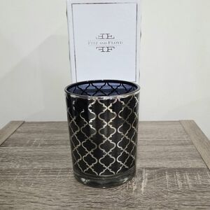 Fitz and Floyd Black Glass Votive Holders W Silver Accents 3.9"x4.9"